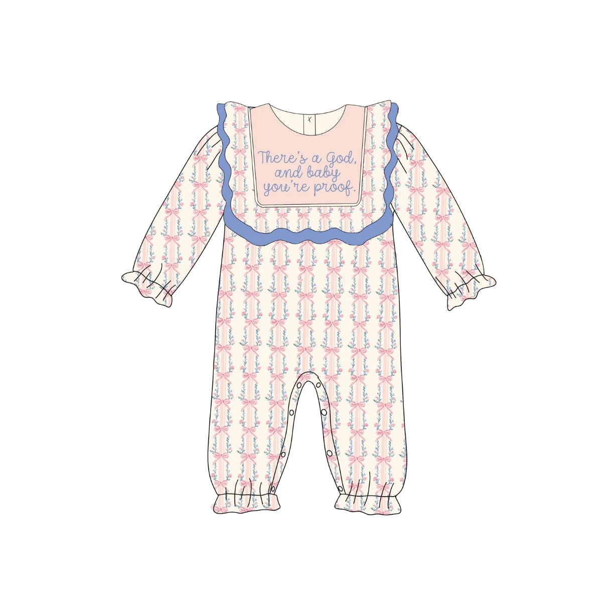 Preorder moq 5 Baby Girls Long Ruffle Sleeves There's s god Pink Floral Stripe Rompers