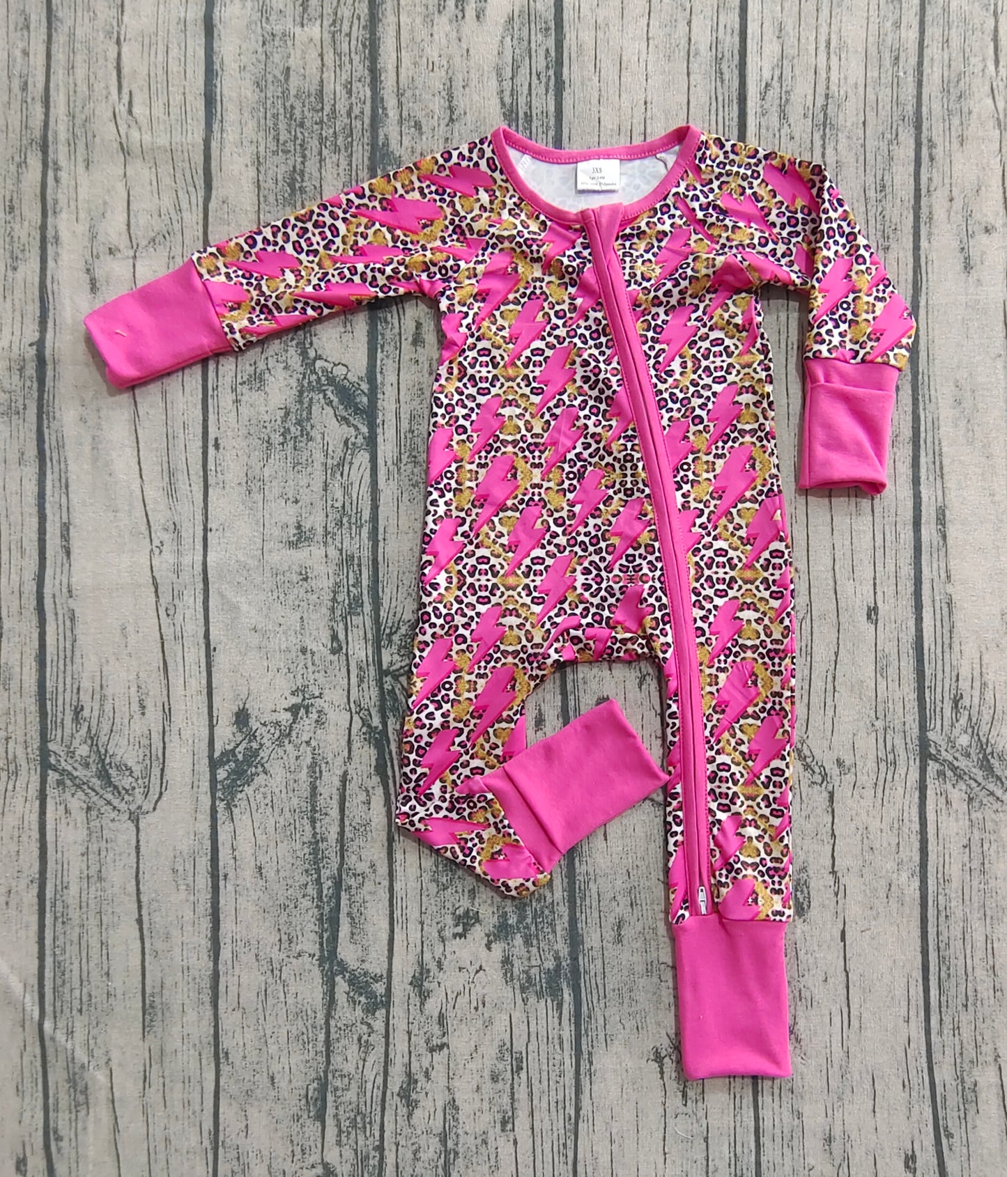 Baby Girls Western Pink Lightning Leopard Zipper Rompers