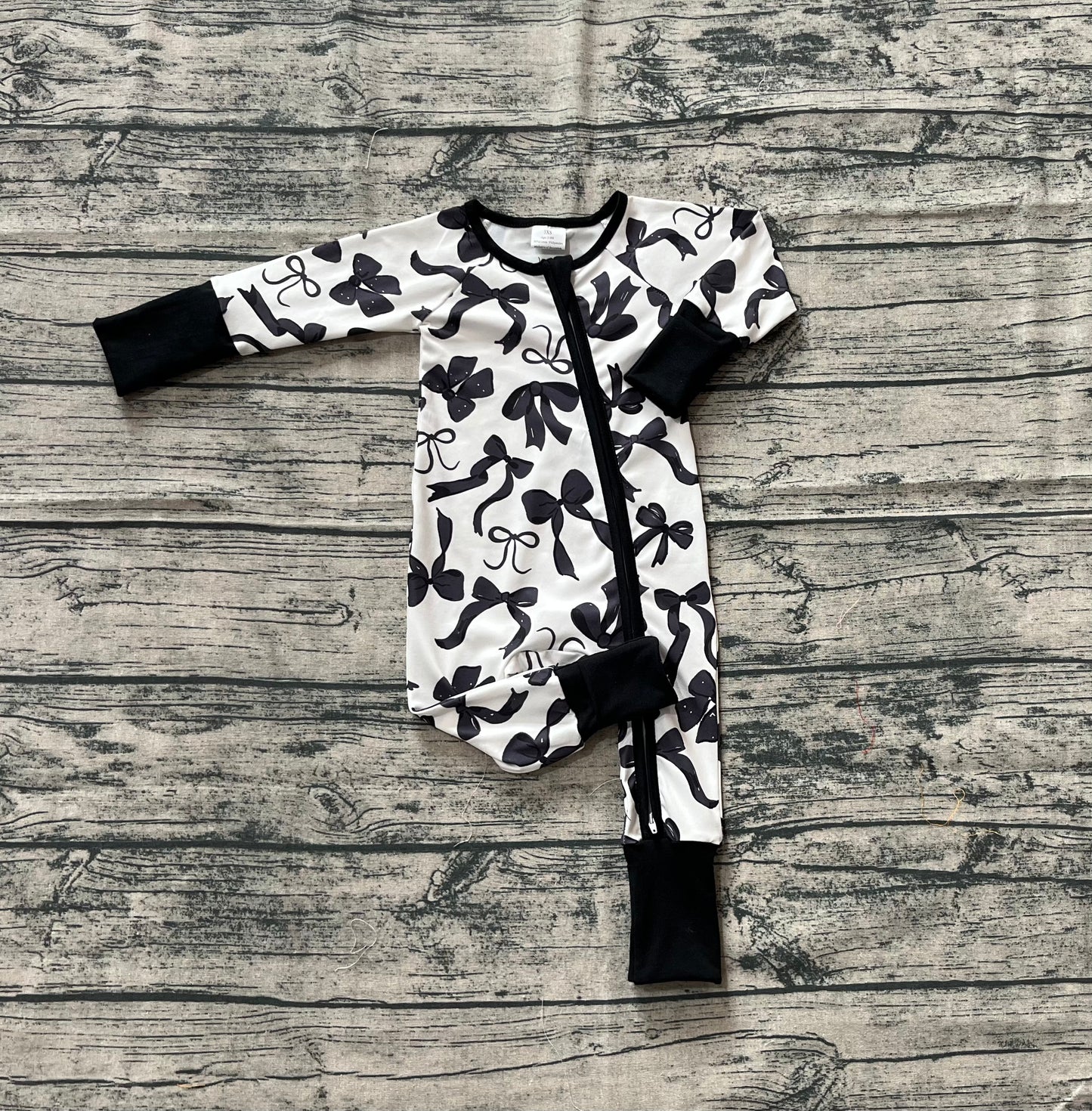 Baby Kids Footie Black Bows Zipper Rompers