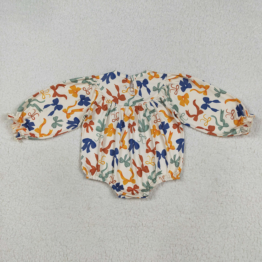 Sibling Smocked Embroidery Baby Girls Thanksgiving Thankful Colorful Bows Rompers Dresses