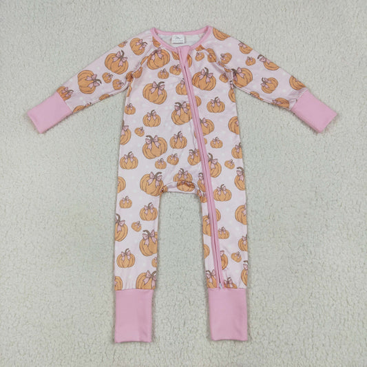 Sibling Baby Kids Colorful Flowers Pumpkins Fall Two Way Zip Convertible Rompers