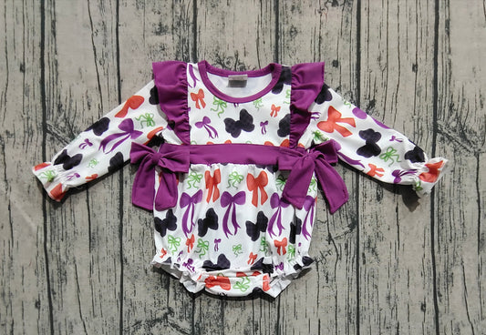 Baby Girls Halloween Colorful Purple Bows Ruffle Rompers