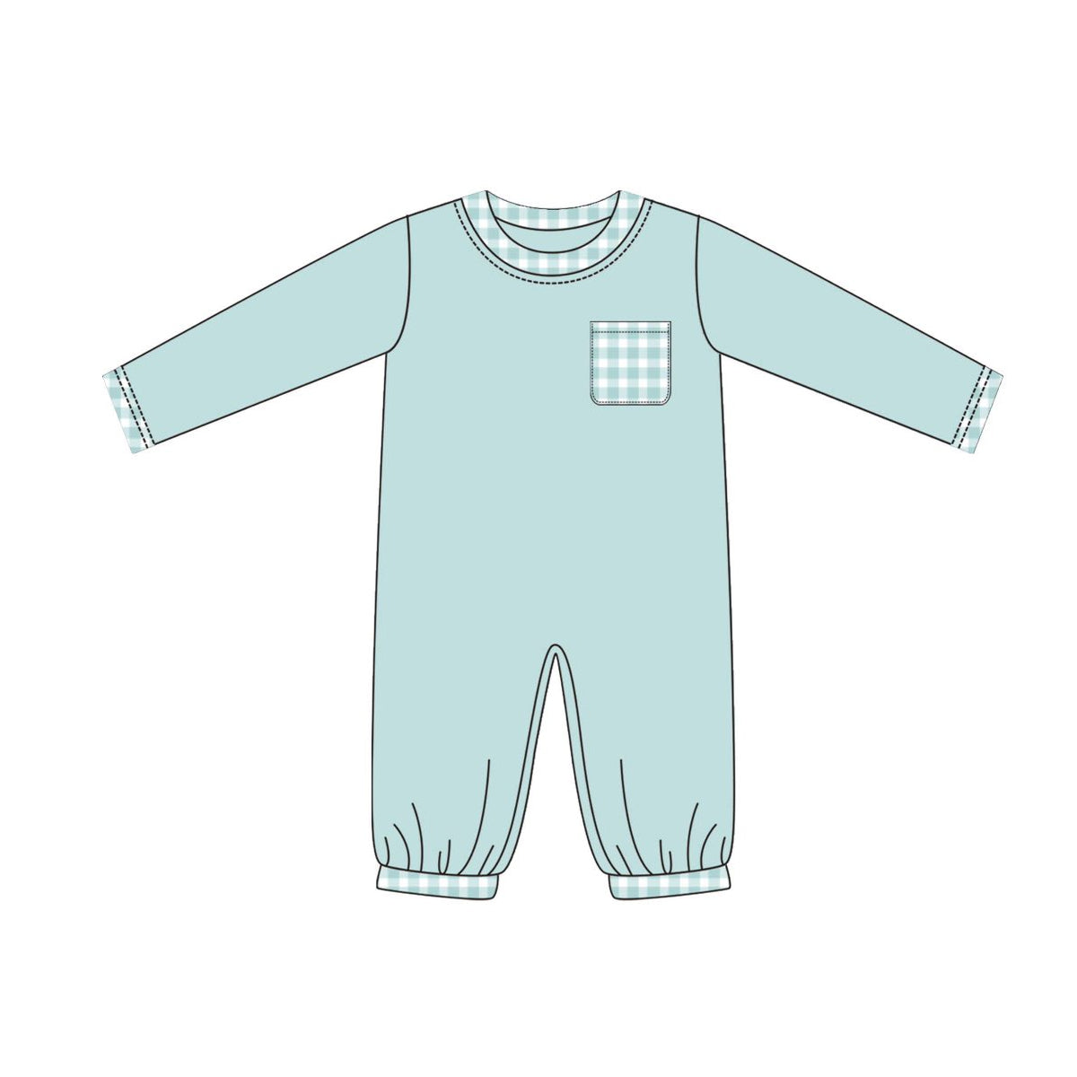Baby Boys Long Sleeves Blue Plaid Pocket Pant Rompers Preorder