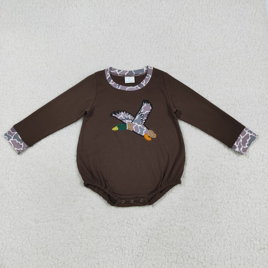 Sibling Baby Boys Long Sleeve Embroidery Ducks Dogs Hunting Rompers