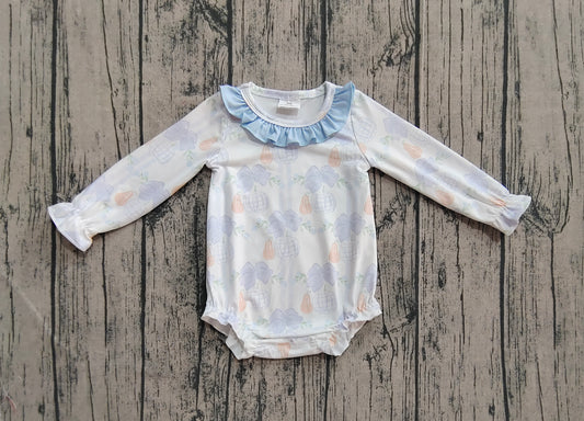 Baby Girls Long Sleeves Pumpkin Floral Plaid Ruffle Rompers