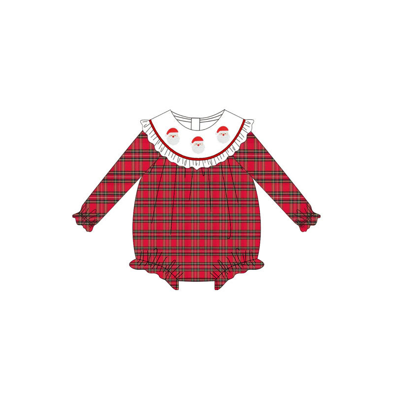Baby Girls Red Plaid Long Sleeves Santa Ruffle Rompers Preorder