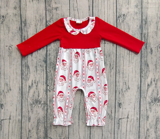 Baby Girls Red Christmas Santa Stripe Ruffle Pant Rompers