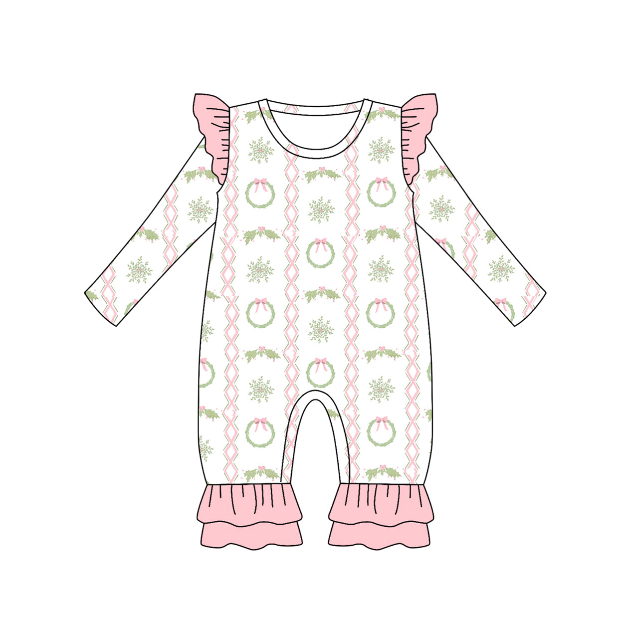 Baby Girls Long Sleeves Bows Holly Ruffle Pant Rompers Preorder