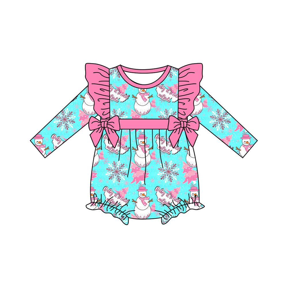 Baby Girls Long Sleeves Snowman Trees Bows Ruffle Rompers Preorder