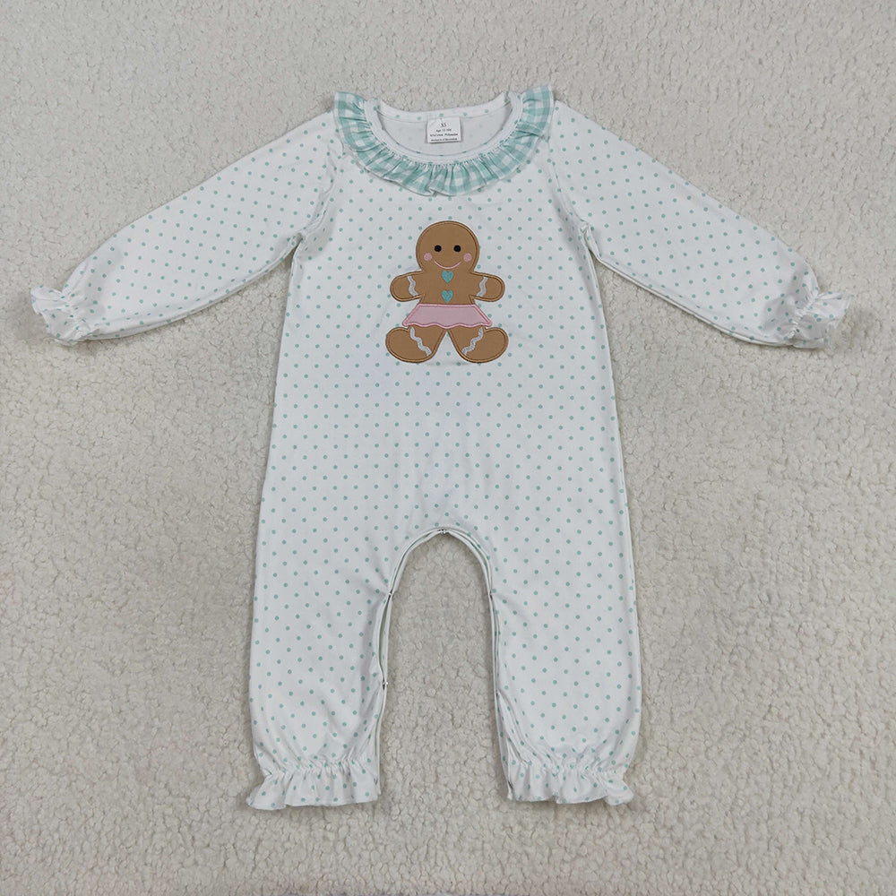 Embroidery Baby Girls Christmas Polka Dots Gingerbread Rompers