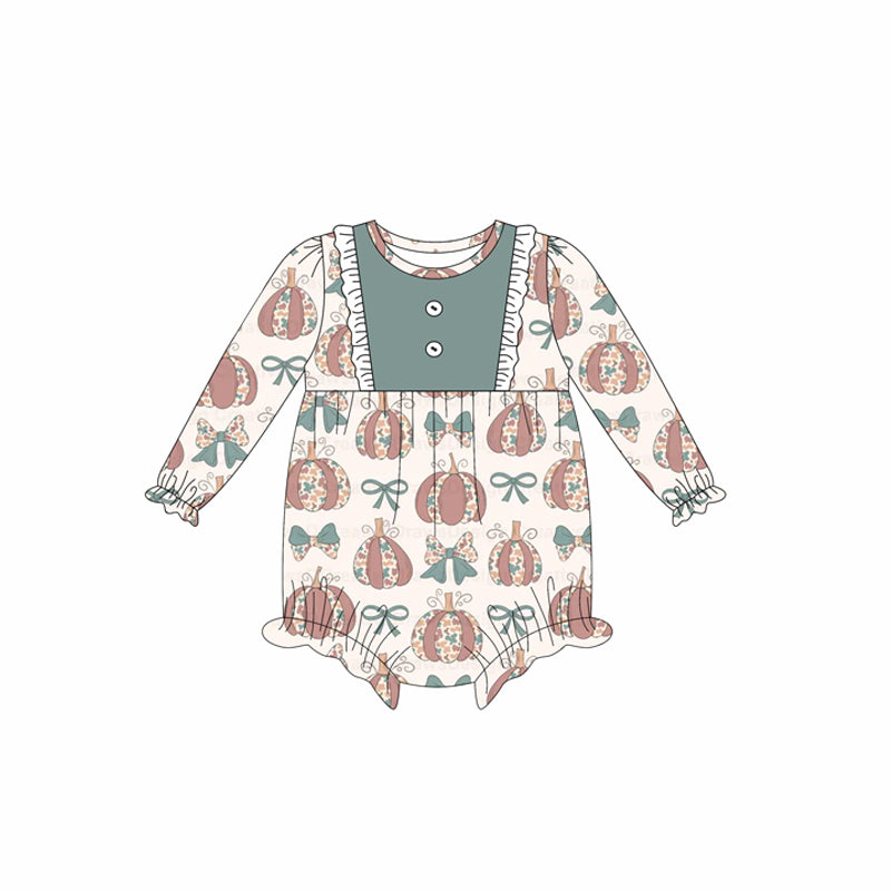 Baby Girls Long Sleeves Flower Pumpkins Bows Ruffle Rompers Preorder