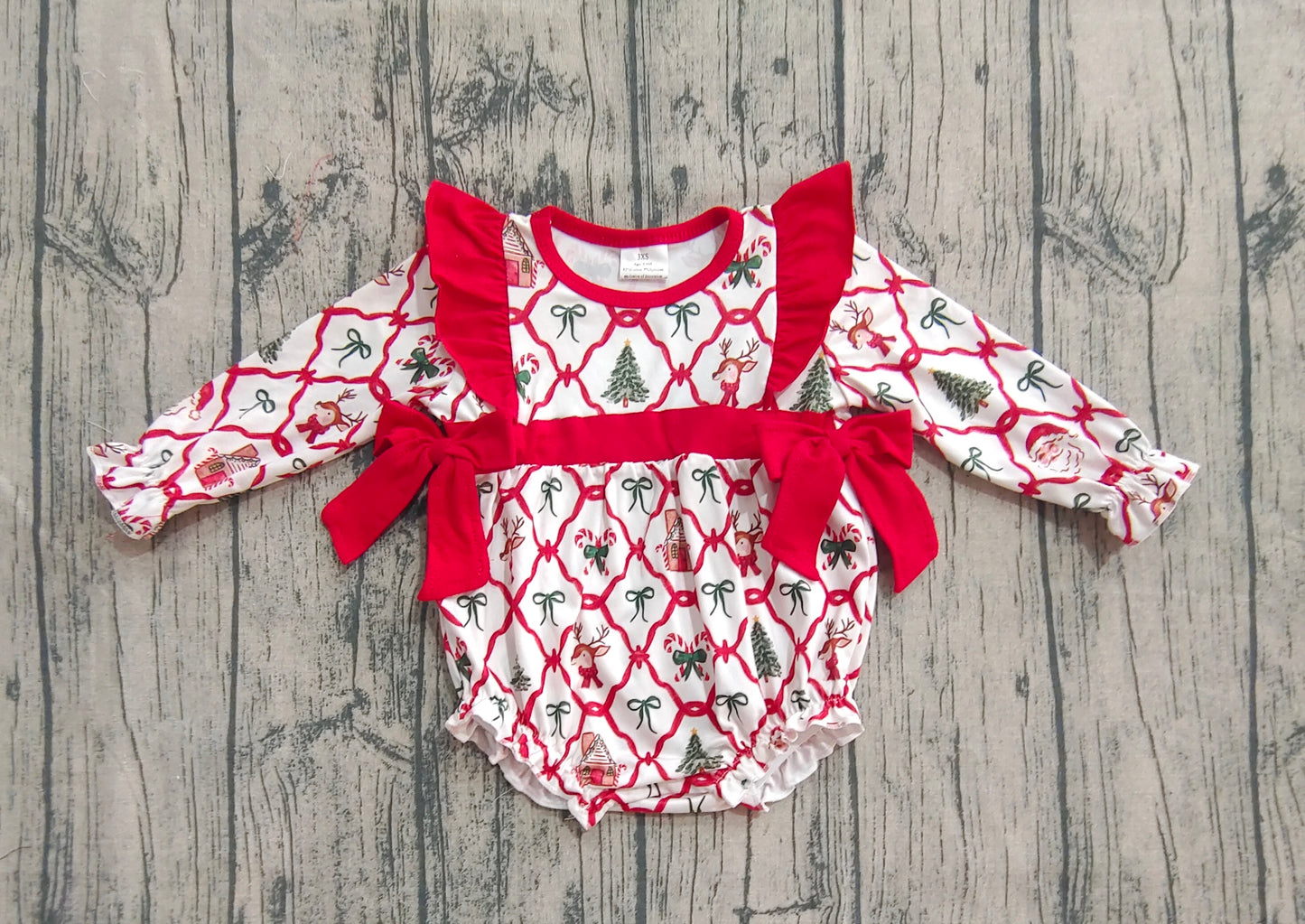 Baby Girls Christmas Trees Bows Ruffle Rompers