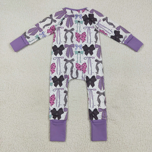 Baby Girls Long Sleeves Colorful Bows Zipper Rompers