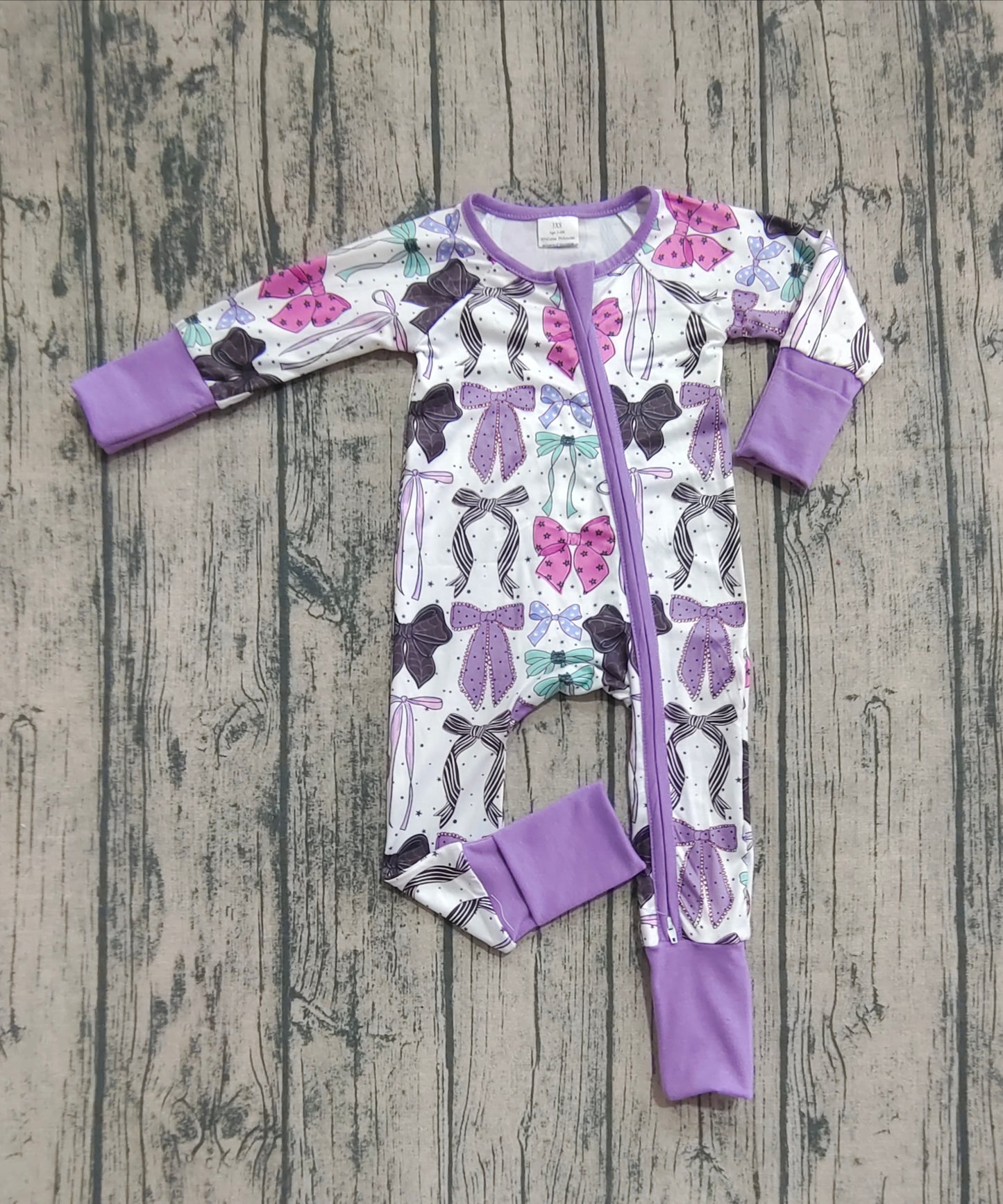 Baby Girls Long Sleeves Colorful Bows Zipper Rompers