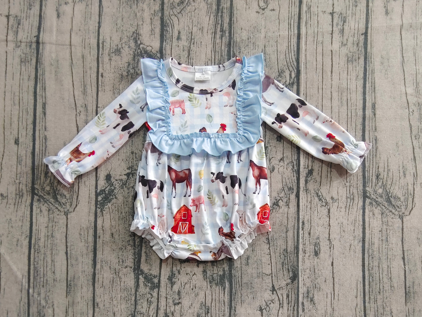 Baby Girls Long Ruffle Sleeves Farm Houses Chicks Rompers