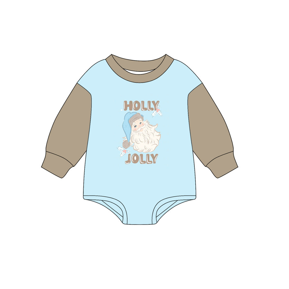 Baby Boys Gray Long Sleeves Holly Santa Rompers Preorder