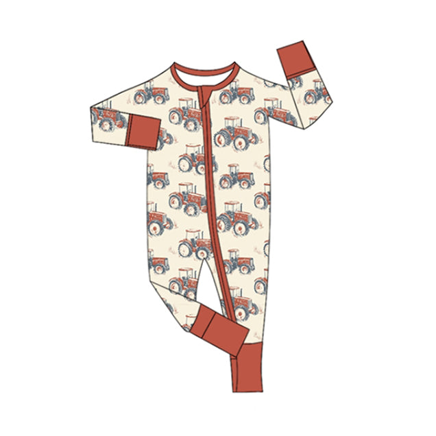 Baby Kids Long Sleeves Trucks Plaid Zipper Rompers Preorder