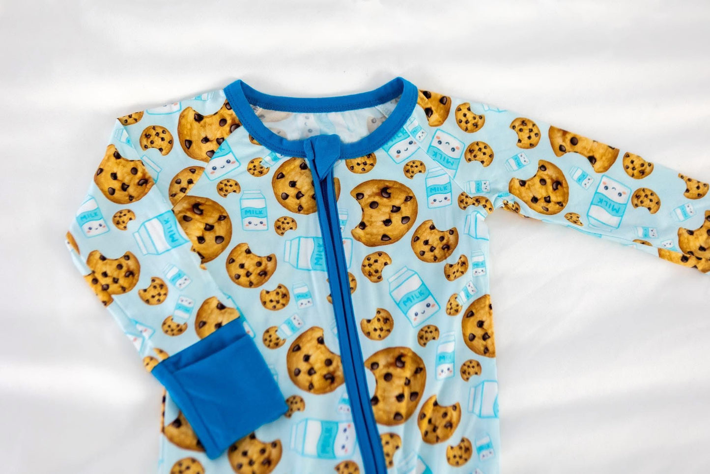 Baby Boys Blue Milk Cookies Christmas Zipper Pant Rompers