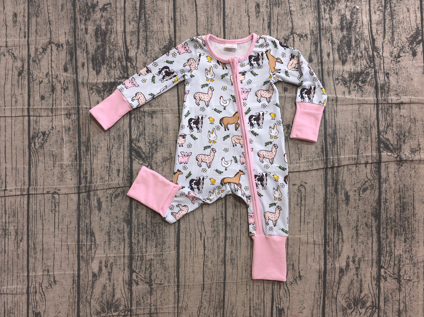 Baby Girls Long Sleeves Horses Chicks Farm Two Way Zip Convertible Rompers
