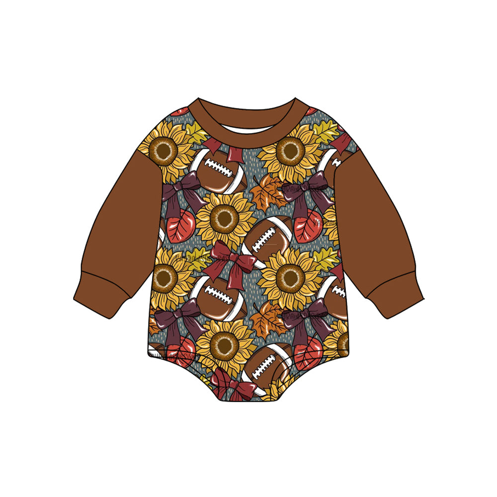Baby Boys Brown Long Sleeves Sunflower Footballs Rompers Preorder