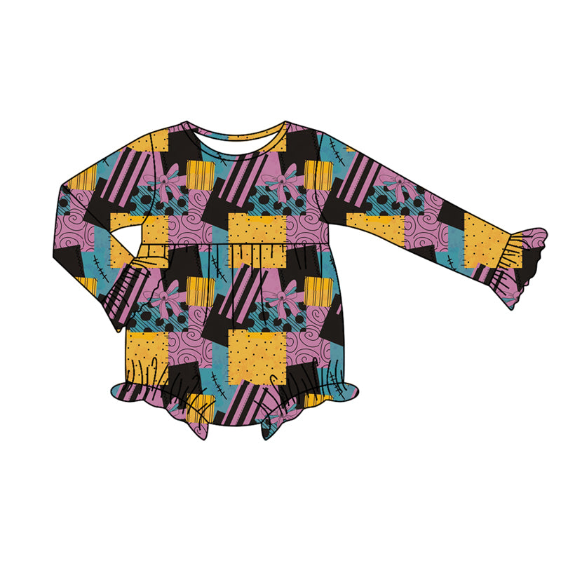Baby Girls Long Ruffle Sleeves Purple Bows Plaid Rompers Preorder