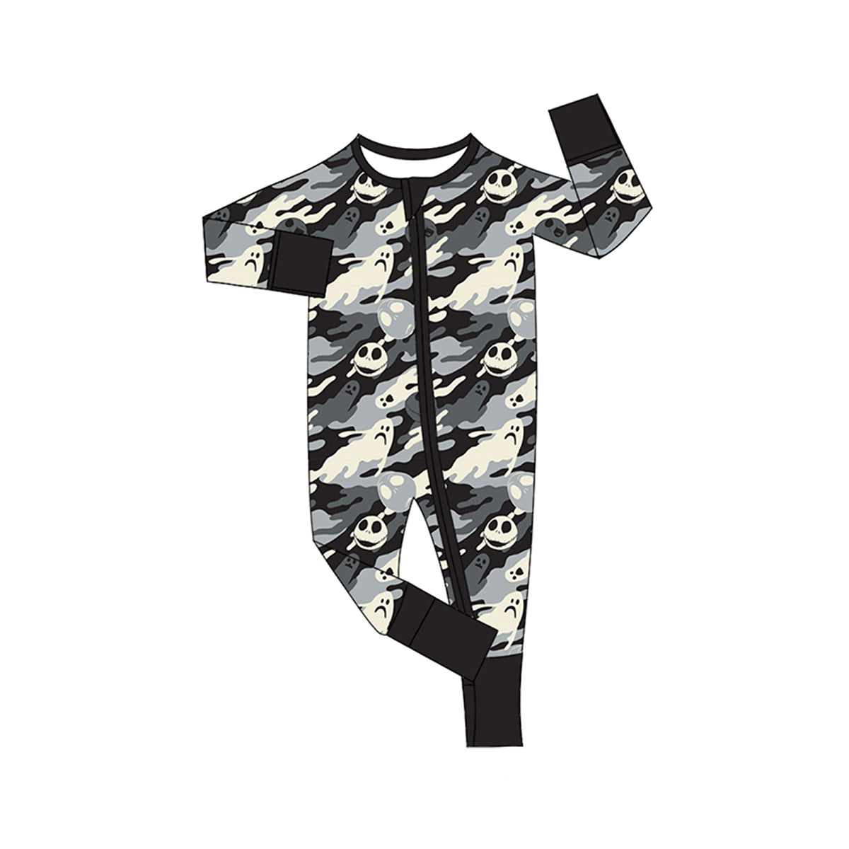 Baby Boys Long Sleeves Black Camo Ghost Smiles Zipper Rompers Preorder
