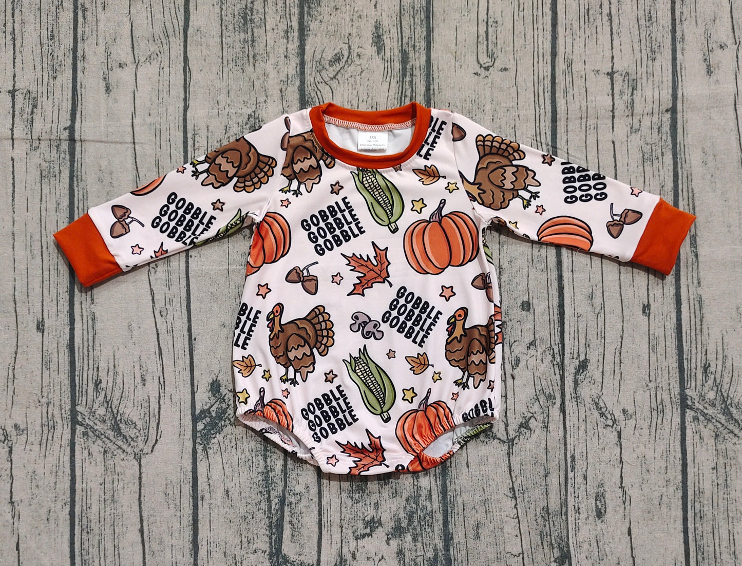 Baby Boys Thanksgiving Turkey Pumpkins Gobble Rompers