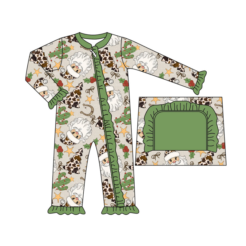 Baby Girls Long Sleeves Santa Cactus Ruffle Zipper Pant Rompers Preorder
