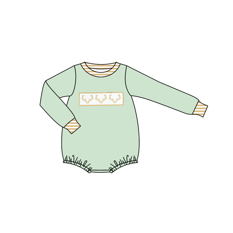 Baby Boys Aqua Long Sleeves Deer Print Rompers Preorder