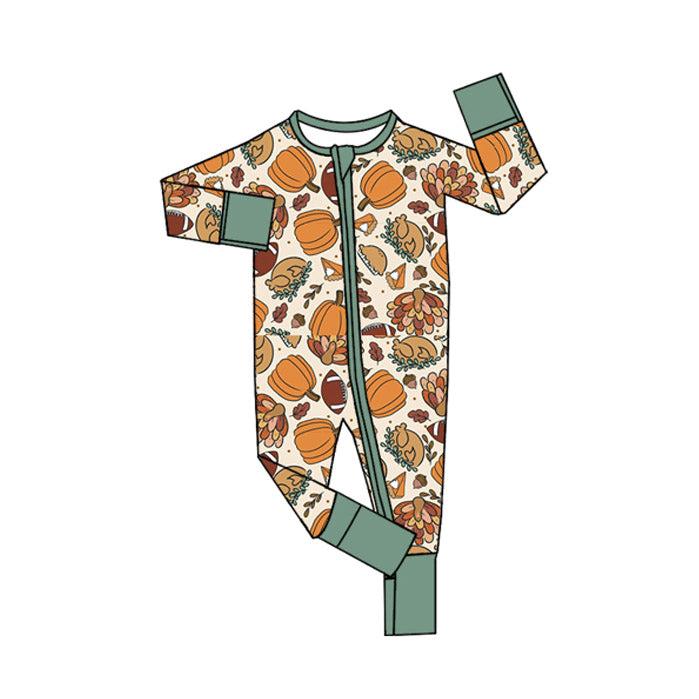 Baby Boys Long Sleeves Turkey Pumpkins Zipper Pant Rompers Preorder