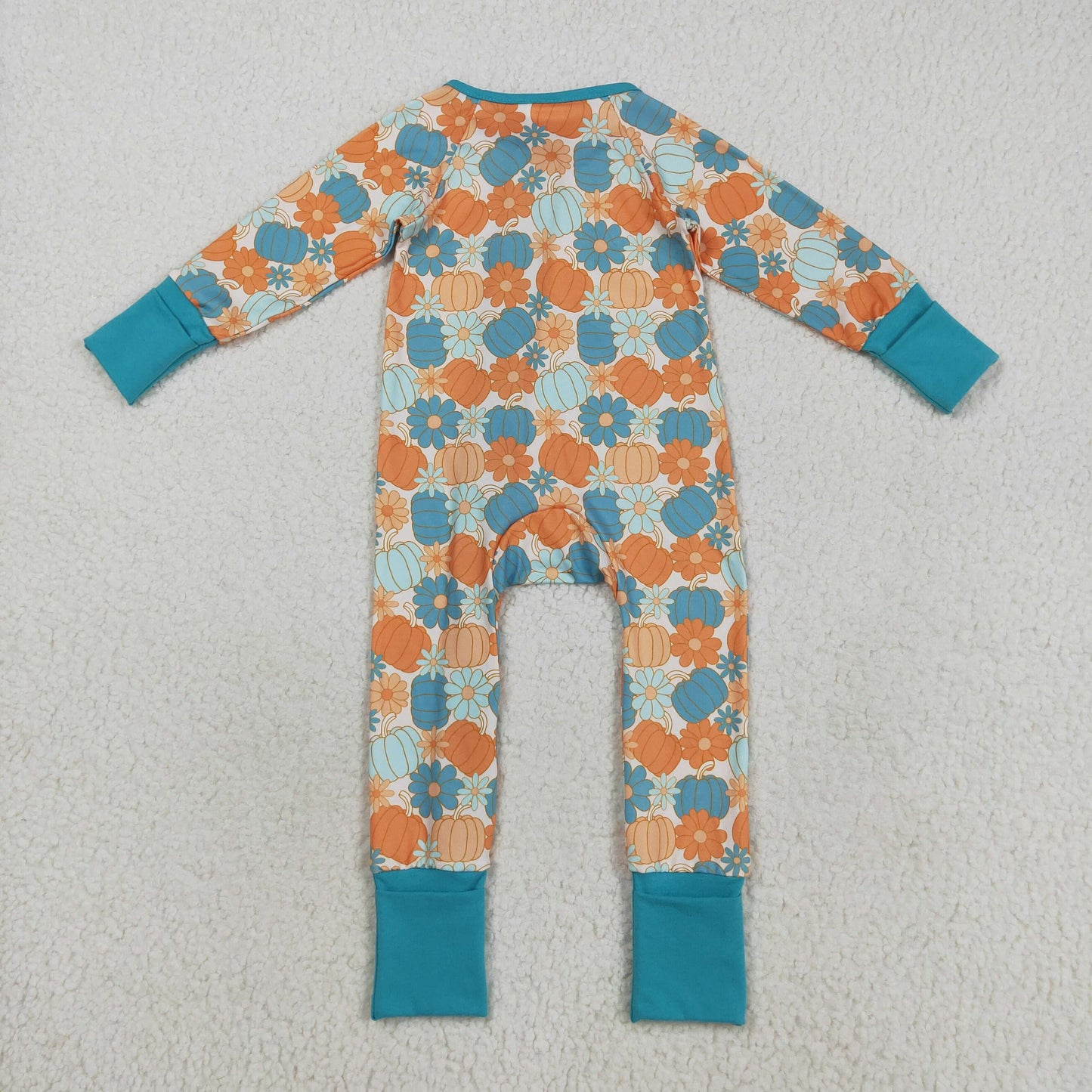 Sibling Baby Kids Colorful Flowers Pumpkins Fall Two Way Zip Convertible Rompers