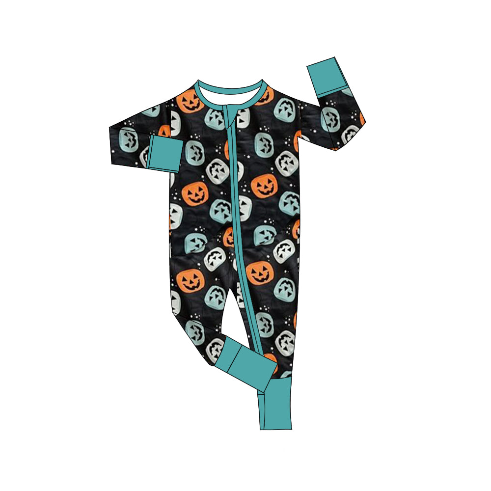Baby Boys Ghost Pumpkins Fall Zipper Footie Rompers