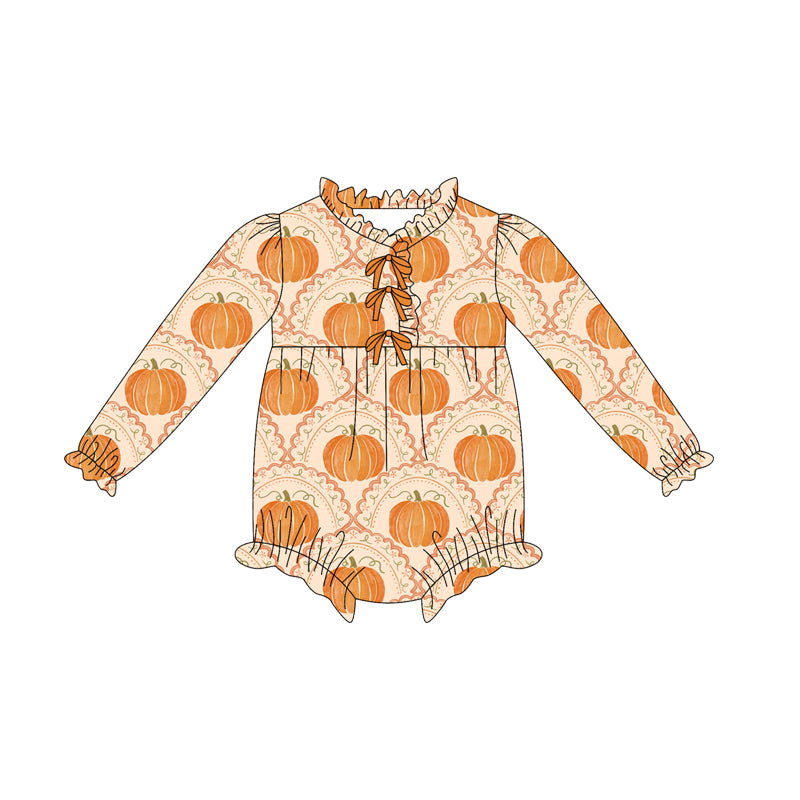Baby Girls Long Sleeves Pumpkins Plaid Ruffle Rompers Preorder