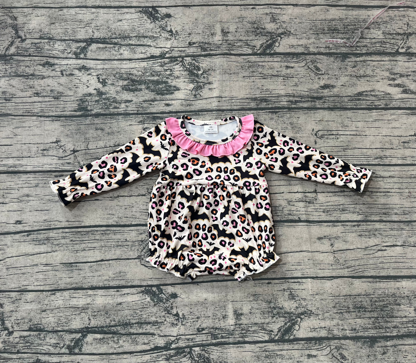 Baby Girls Halloween Leopard Bats Ruffle Rompers