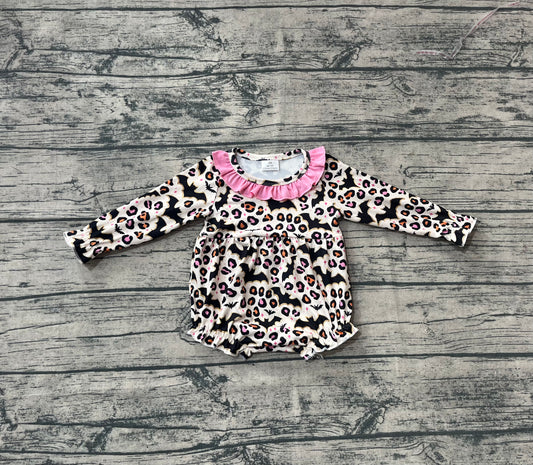 Baby Girls Halloween Leopard Bats Ruffle Rompers