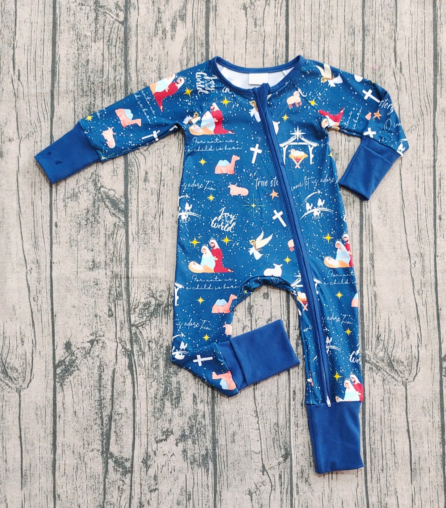 Christmas Baby Zip Footie Romper – Nativity Holiday Pajamas, Newborn–2Years