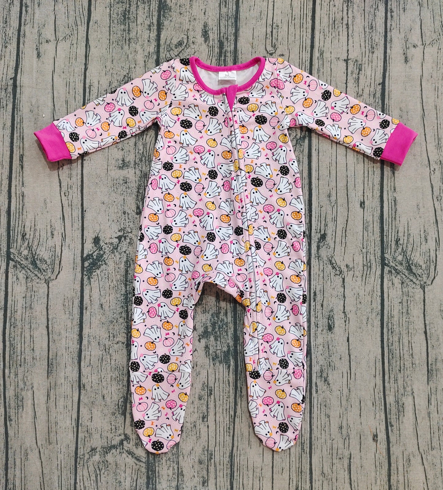 Baby Girls Ghosts Pumpkins Halloween Zipper Footed Rompers