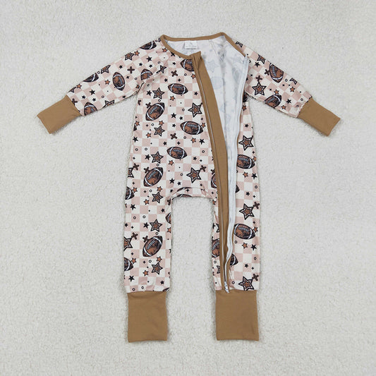 Baby Boys Footballs Stars Plaid Team Zipper Footie Rompers