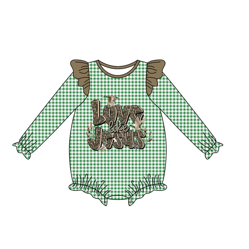 Baby Girls Green Plaid Ducks Jesus Western Rompers Preorder