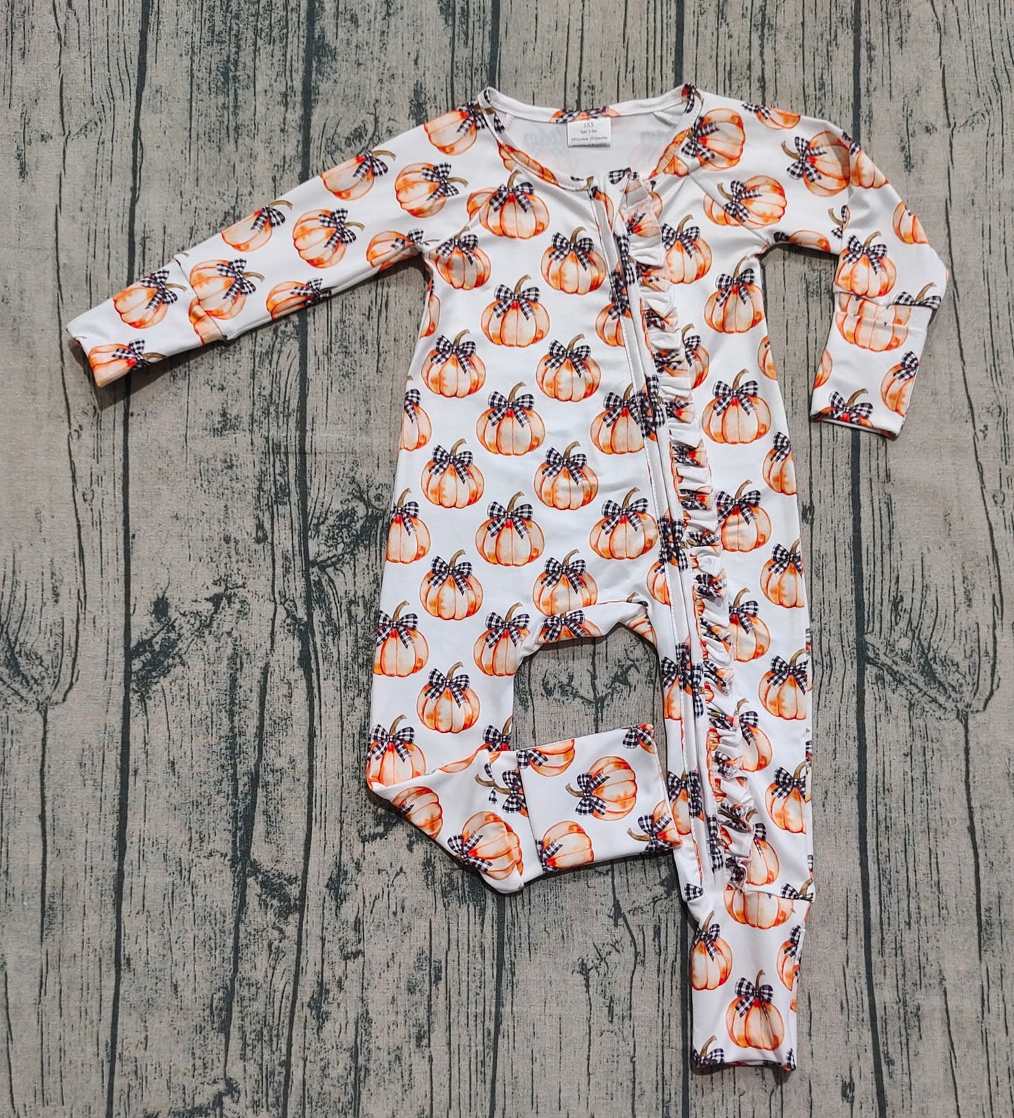 Baby Boys Bows Pumpkins Fall Zipper Footie Rompers