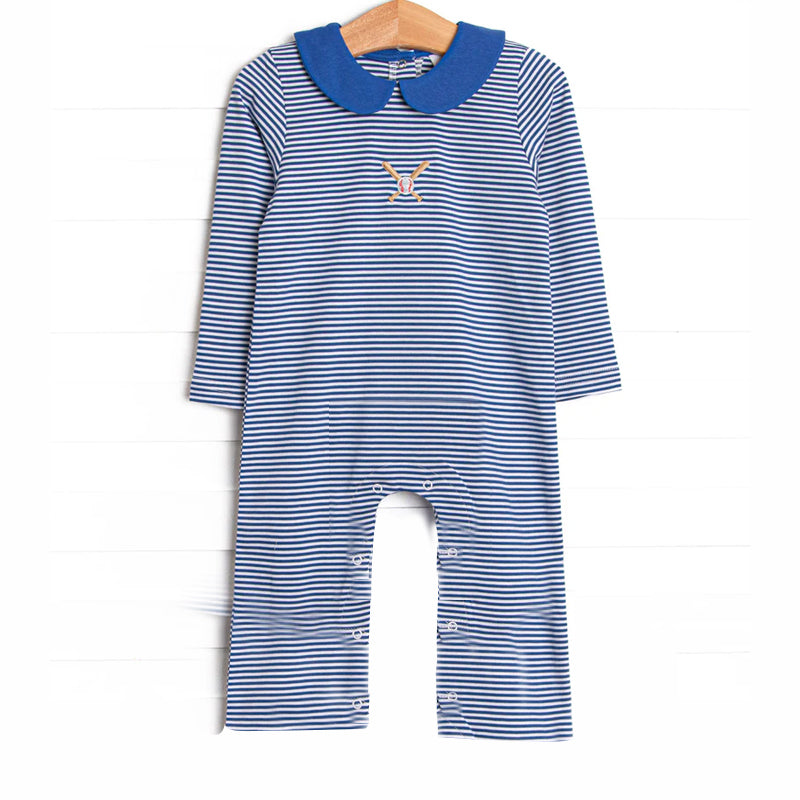 Baby Boys Blue Stripes Baseball Footie Rompers Preorder