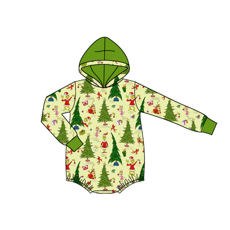 Baby Boys Green Face Christmas Trees Hoodirs Rompers Preorder