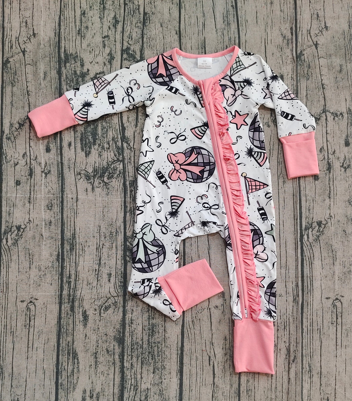 Baby Girls Happy New Year Ruffle Zipper Footie Rompers