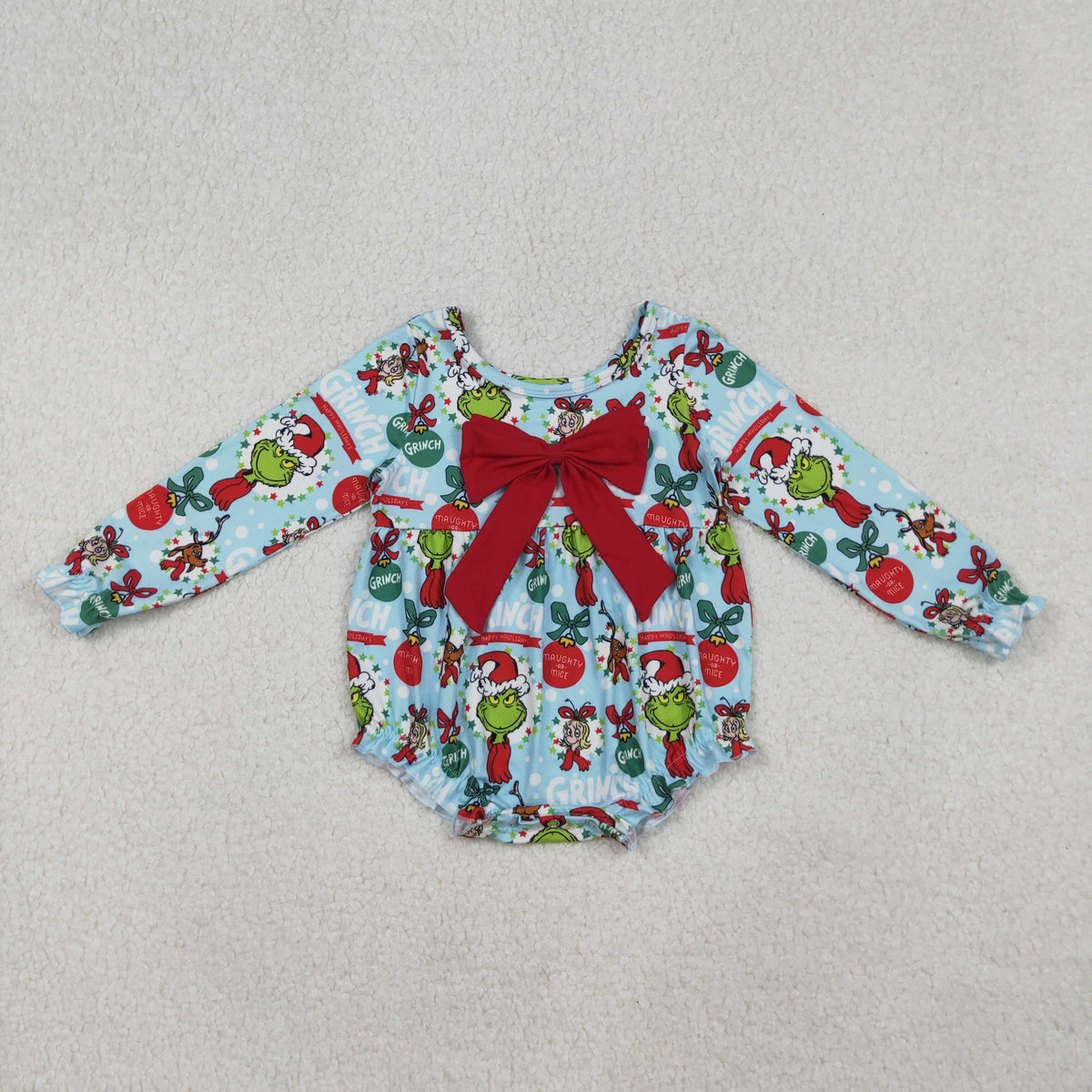 Sibling Baby Girls Lights Green Faces Bows Christmas Knee Length Dress Rompers Bell Pants Clothes Sets