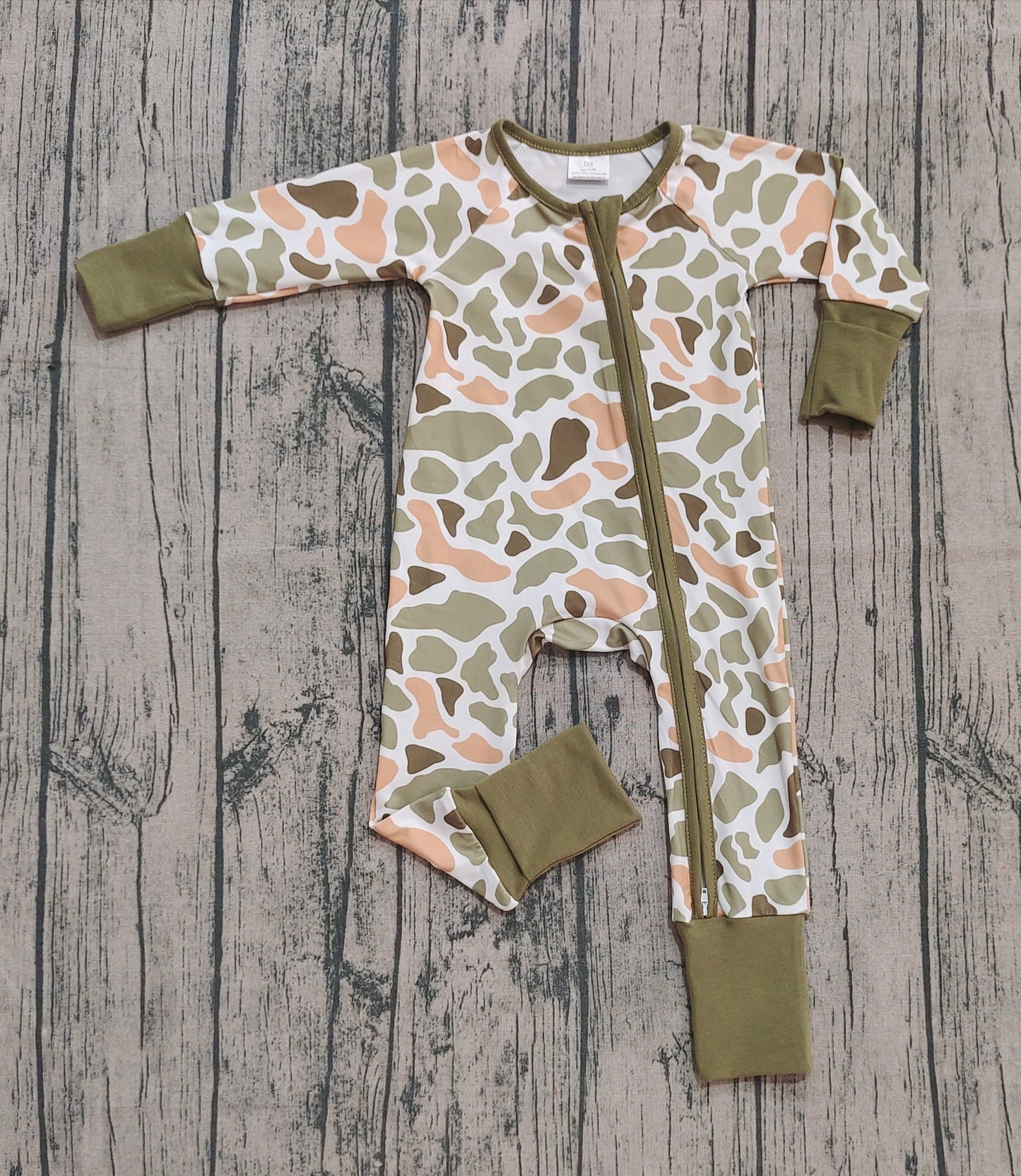 Baby Boys Green Yellow Camo Western Zipper Footie Rompers