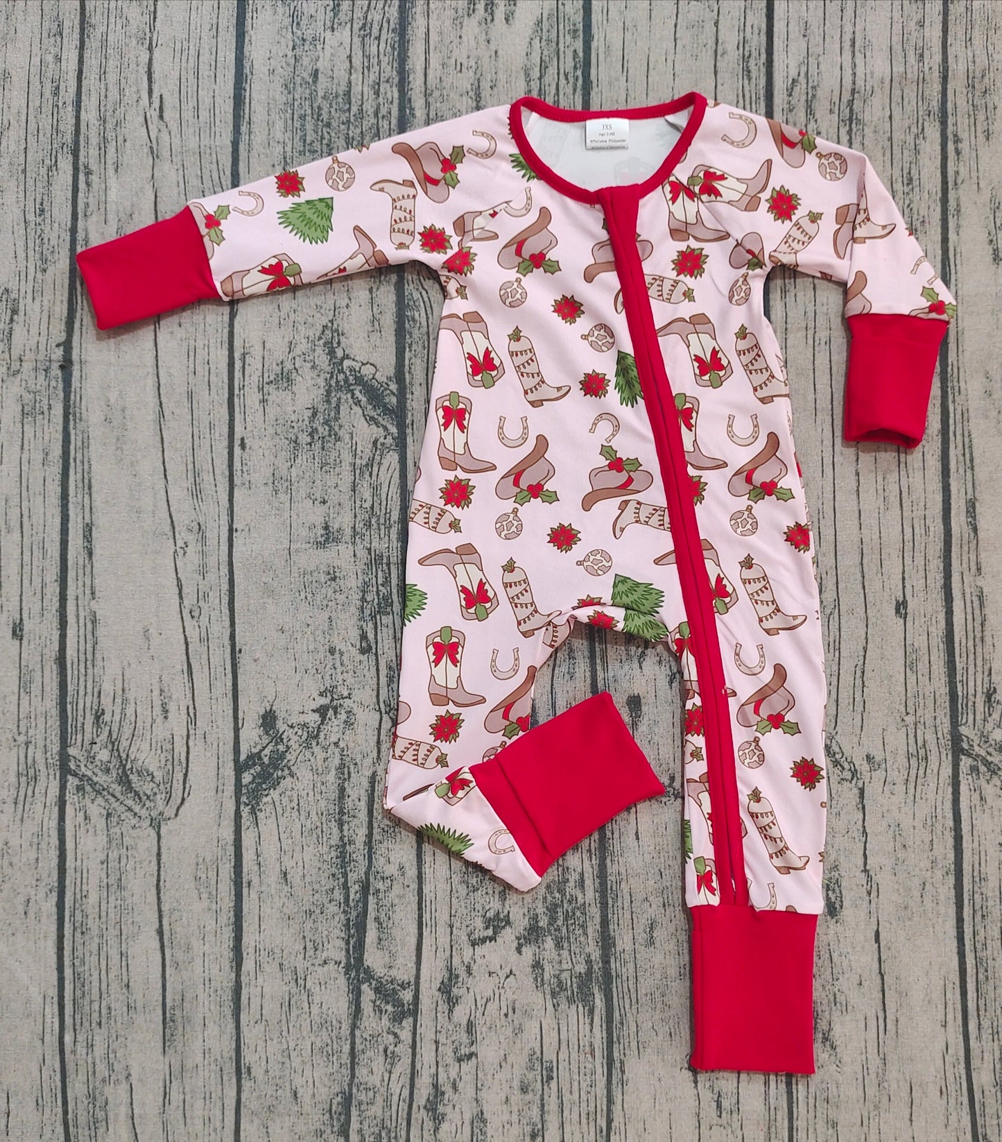 Baby Girls Holly Boots Christmas Zipper Footie Rompers