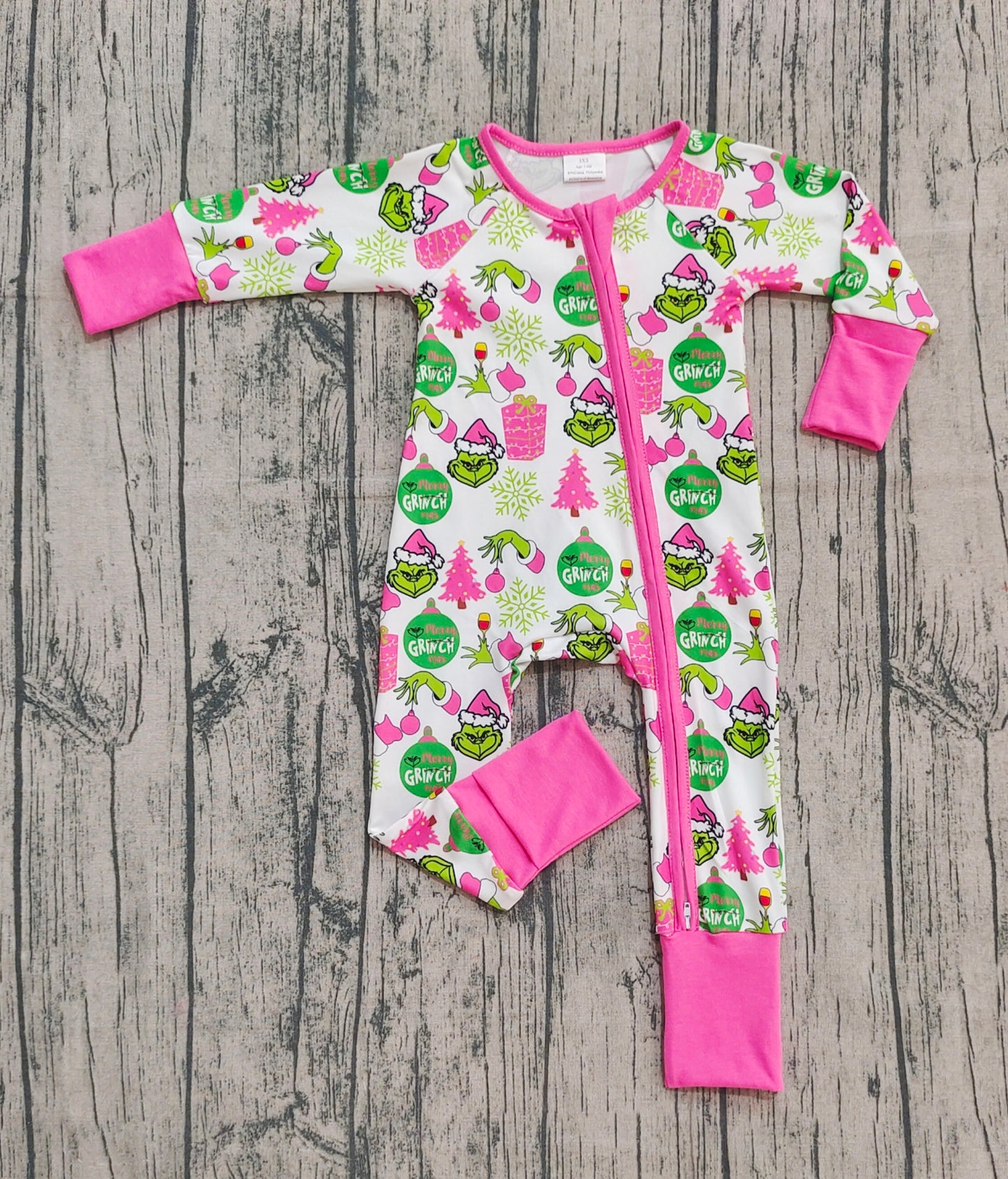 Baby Girls Green Face Gifts Christmas Zipper Footie Rompers
