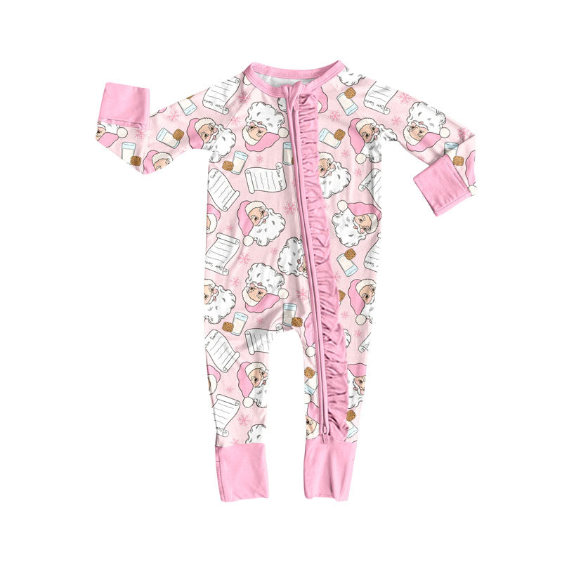 Baby Girls Santa Letter Milks Christmas Zipper Footie Rompers Preorder