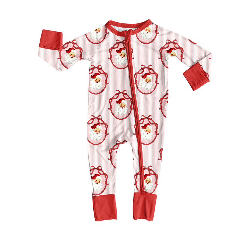 Baby Girls Long Sleeve Red Santa Bows Christmas Zipper Footie Rompers Preorder