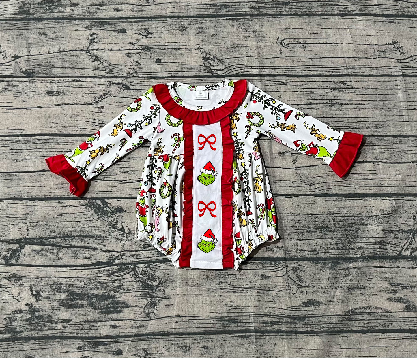 Baby Girls Grin Bows Holly Christmas Ruffle Collar Rompers